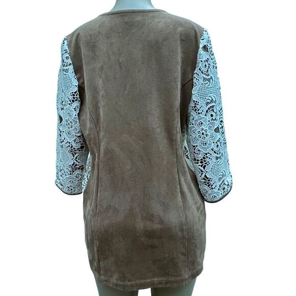 New Chico's Blazer Women's Size 0 (S) Brown & Cream Lace Open Front Suit Jacket - Picture 8 of 11